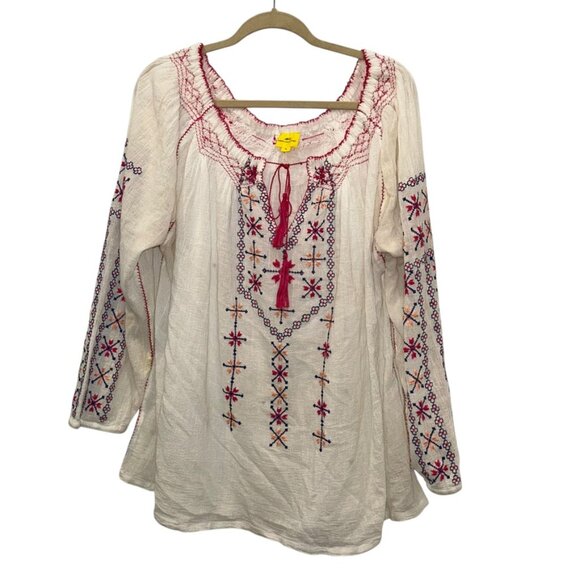 Roberta Roller Rabbit pink orange embroidered Ukrainian tunic top XL - Picture 1 of 4